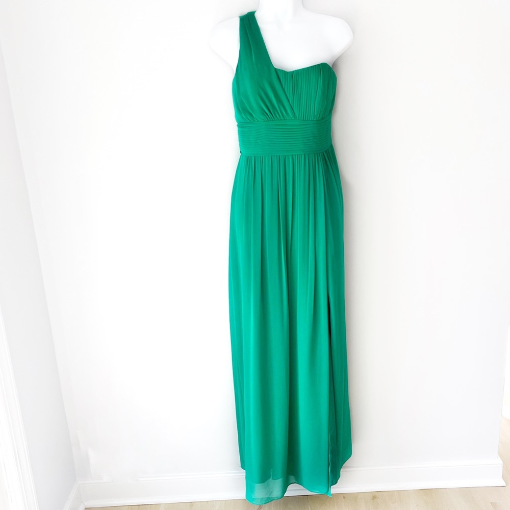 Laundry by Shelli Segal One Shoulder Long Floor Length Chiffon Dress Gown Green - Picture 1 of 16